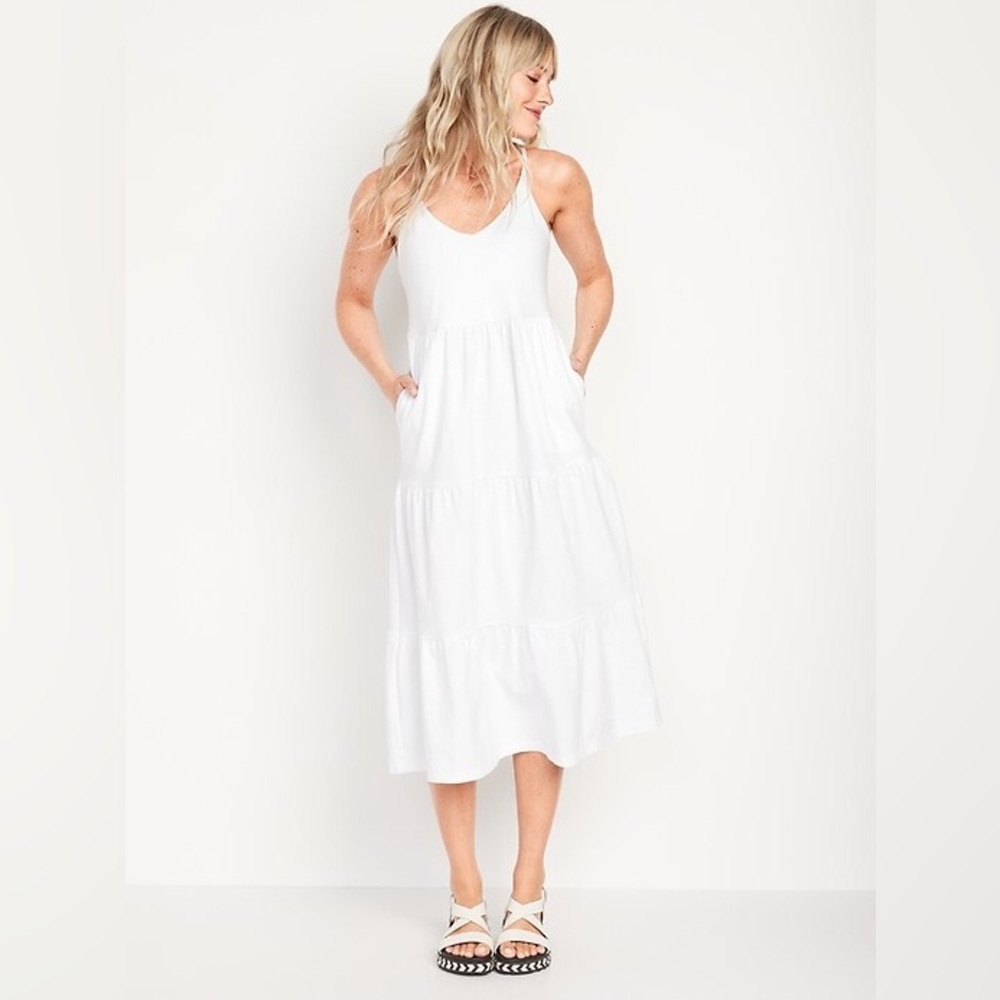 Old Navy Tie-Back Tiered Cotton Midi Dress with Pockets!!